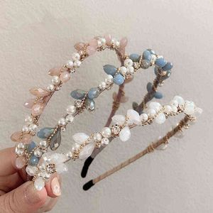 Perles bleu rose bandeau Vintage strass tête cerceau plein cristal luxe cheveux accessoires bijoux cadeau géométrique en gros AA220323