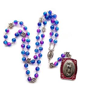 Blaue lila Glasperlen Jungfrau Anhänger Halskette für Männer Frauen religiöser Schmuck