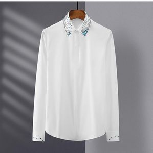 Bleu mer et étoiles Style chinois broderie chemise homme marque design manches longues élégant mince chemises décontractées