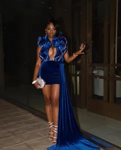 Vestidos de noche cortos azules para mujer, vestidos de fiesta africanos de Dubái, vestido de fiesta de cóctel 2024