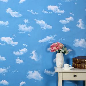 Ciel bleu et nuages blancs de décoration murale en papier vinyle en vinyle
