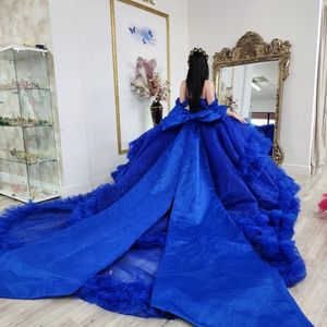 Синие блестящие платья принцессы Quinceanera с открытыми плечами и аппликацией из кружевных бусин Тюль Многоуровневый корсет свадебное платье xv anos Sweet 15 Платье для выпускного вечера