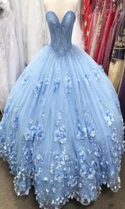 Vestidos de quinceañera azules dulces 16, vestido de baile con hombros descubiertos, flores 3D de talla grande, Vestidos baratos para debutante, 15 años, 202015240634833584