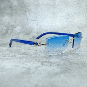 Gafas de sol de madera azul, gafas de sol sin montura de diseñador Carter con corte de diamante de lujo para hombres y mujeres, nuevas en tonos, gafas