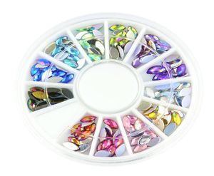 Bleuté 12 couleurs brillantes conception d'oeil de cheval roue acrylique paillettes strass manucure conseils pour charmes 3D décorations d'art d'ongle ZP2029956759