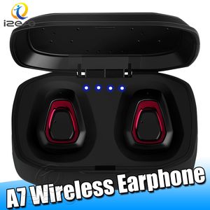 Bluetooth 5.0 True Stereo Wireless Earphone A7 Manos libres HIFI Mini TWS Auriculares Sport Business Auriculares portátiles con embalaje al por menor izeso