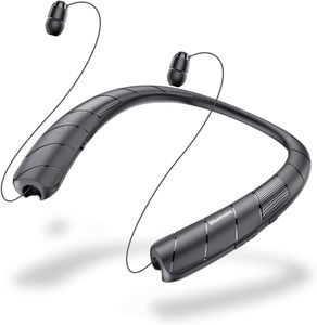 Auriculares Bluetooth con altavoz 2 en 1, auriculares inalámbricos con banda para el cuello, auriculares retráctiles con tarjeta de memoria TF integrada, altavoz portátil con sonido estéreo 3D (negro 2023)