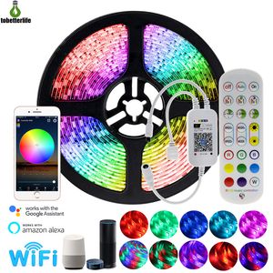 Kit de tira de luces LED RGB con Bluetooth, 5m, 10m, 30led/m, IP65, wifi, sincronización de música, 5050, 24 teclas, aplicación de control remoto