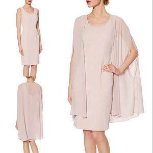 Blush Hasta la rodilla Gasa Vestidos para madre de la novia Elegante Ropa de noche formal Vestidos de novio de verano Chaqueta larga Vestido de invitados de boda