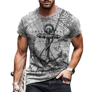 Barco ancla impresión para hombre camiseta moda verano oneck manga corta casual camiseta suelta más tamaño xxs6xl tees tops hombres ropa 220607