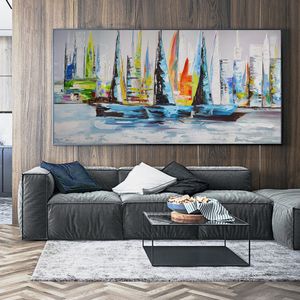 Barco mar cartel pintura al óleo sobre lienzo impresiones paisaje colorido pared cuadros para sala de estar decoración del hogar carteles e impresiones