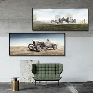 Bob Burman conduisant son record de vitesse voiture affiche peinture toile impression nordique décor à la maison mur Art photo pour salon