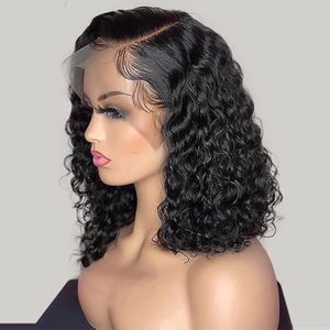 Bob de dentelle Black Black Curly for Women Eau de profondeur Curly Wave Human Hair Wigs 100% Remy Natural Hair Short Lace Frontal T Part Wig 240416