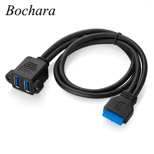 Bochara – carte mère 20 broches vers double USB 3.0, câble de données femelle, feuille tressée blindée avec montage sur panneau à vis, 50cm