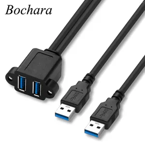 Cable de extensión Bochara USB 3,0 doble macho a hembra trenzado blindado con montaje en Panel de tornillos 50cm