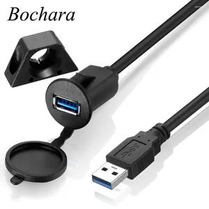 Bochara USB3.0 USB2.0 mâle à femelle panneau encastré câble de tableau de bord étanche avec couvercle et support blindé pour voiture