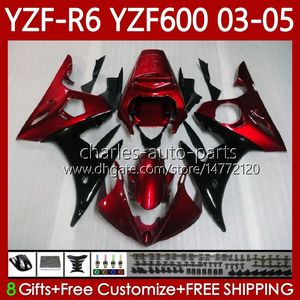 Farénings OEM pour Yamaha YZF-R6 YZF R 6 600 CC YZF600 YZFFR6 03 04 05 Body 95NO.14 YZF R6 600CC 2003 2004 COWLING YZF-600 03-05 Kit de carrosserie de moto Rouge Black Black