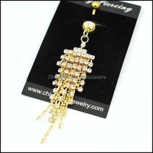 Body Arts Gold Tassels Anillo del ombligo Cuelga los anillos del ombligo con diamantes Piercing Stud Festival Joyas Regalos para mujeres Drop Deliv Dhw1W