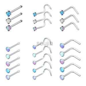 Body Arts Zs 20g Opal Stone Nose Studs Piercing Ensemble pour les femmes Nariots en acier inoxydable Bleu Opale Piercing Nose Bijoux Girls D240503