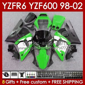 Kit de carrocería para YAMAHA YZF R6 R 6 98-02 YZFR6 98 99 00 01 02 Carrocería 145No.68 YZF 600 CC YZF-600 Marco YZF-R6 YZF600 600CC 1998 1999 2000 2001 2002 Carenados de ABS verde stock