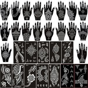 Peinture corporelle 30 feuilles/lot Kit de tatouage au henné arabe indien pochoir modèle de tatouage temporaire pochoirs à fleurs pour peinture corporelle 231012