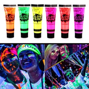 Pintura corporal Pintura luminiscente de 7 colores Pintura de arte corporal para la cara Resplandor UV Fluorescente Fiesta de Halloween Disfraces Maquillaje de belleza Pintura oscura 231006