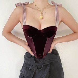 Cuerpo Shaper Velor Tank Top Acolchado Underwire Fining Fining Ate Up Gothic Girl Summer Bustier Mujeres Casual Sexy Party Corset Top 210709