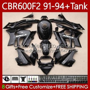 Cuerpo + tanque para HONDA CBR 600F2 600 F2 CC 600FS 91 92 93 94 Carrocería 63No.38 CBR600 FS CBR600F2 CBR600FS 1991 1992 1993 1994 CBR600-F2 600CC 91-94 Kit de carenados negro brillante