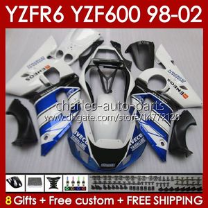 Kit carrosserie pour YAMAHA YZF R6 R 6 YZF600 600CC 98-02 Carrosserie 145No.35 YZF 600 CC YZF-600 YZFR6 98 99 00 01 02 Cadre YZF-R6 1998 1999 2000 2001 2002 Carénage complet bleu brillant