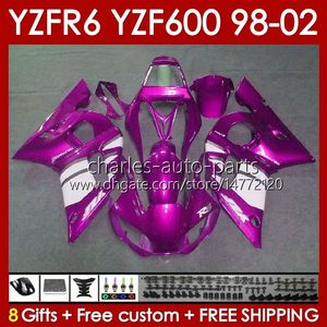 Kit de carrosserie pour yamaha yzf r6 r 6 yzf600 600cc yzfr6 98 99 00 2001 2002 Body 145No.168 yzf 600 cc yzf-600 98-02 Cowling yzf-r6 1998 1999 2000 01 02 Fares-Fairing OEM Glossy rose blk yzf