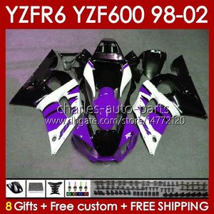 Kit de carrosserie pour YAMAHA YZF R6 R 6 YZF600 600CC YZFR6 98 99 00 2001 2002 Corps 145No.198 YZF 600 CC YZF-600 98-02 Capot YZF-R6 1998 1999 2000 01 02 OEM Carénage violet brillant