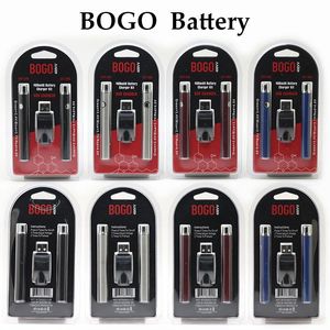 BOGO Batería de precalentamiento 400 mAh Pluma doble con cargador Paquete de blister Baterías Voltaje variable Pluma Vape Apto para cartuchos de aceite grueso de 510 hilos