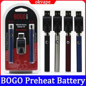 BOGO préchauffer la batterie Vape 400 mah tension réglable Double Batteries avec chargeur USB Kit Blister pour stylo à fil 510