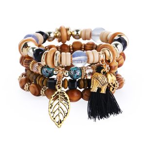 Bohemain Style Strands Multilayer Beads Bracelet European and American Tassel Charms Ethnic Scenic Souvenir Beaded String Bracelets for Women