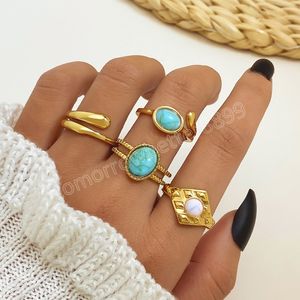 Bohême Antique couleur or Turquoise anneaux ronds ensembles anneaux d'articulation pour femmes bijoux Vintage 2023 accessoires cadeaux