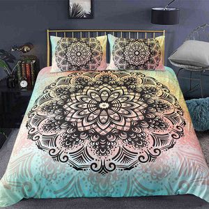 Bohemian 2/3 piezas Juego de cama de mandala Individual Twin Queen King Size Edredón Funda de edredón y funda de almohada Ropa de cama suave 210615