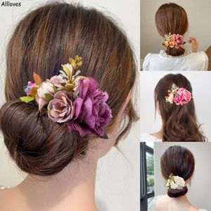 Flores artificiales bohemias Tocados Peines Boda Nupcial Sombreros Accesorios para el cabello Rústico País Floral Novia Decoraciones para el cabello Horquillas CL2598