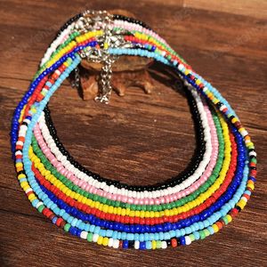 Gargantilla bohemia hecha a mano con cuentas de arcoíris, collar bohemio con cuentas coloridas, joyería de playa para mujer