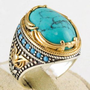 Anillos de oro de 14K con piedra ovalada grande bohemia para mujeres y hombres, cuentas azules de doble Color Vintage, anillos de dedo de piedra verde, joyería de fiesta
