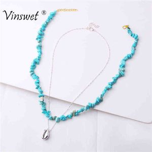 Collier multicouche bohème bleu turquoise pierre de corail rouge colliers faits à la main pour femmes pendentif coquillage collier bijoux de fête G1206