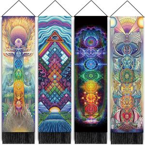 Bohemio Sytle siete chakras borlas desplazamiento pintura colgante multicolor luna sol mariposa decoración del hogar pintura 240127