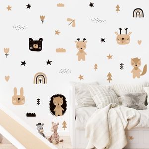 Boho dessin animé mignon animaux de la forêt arc-en-ciel autocollant mural pépinière vinyle enfants Stickers muraux pour bébé enfant chambre décoration de la maison