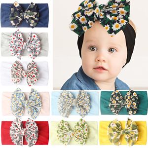 Bandeau pour bébé en Nylon imprimé Floral Boho, bandeau avec nœuds de cheveux en coton, enveloppes de tête en Nylon pour filles, accessoires pour cheveux avec nœud pour nouveau-né