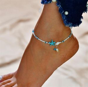Boho perle d'eau douce bracelets de cheville femmes sandales aux pieds nus perles bracelet de cheville été plage étoile de mer perles bracelets de cheville bijoux de pied GB