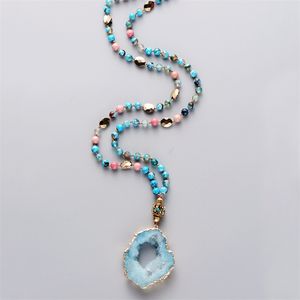 Boho pierres naturelles Onyx perles d'or Druzy népal pendentif colliers à la main doré Drusy femmes Lariat collier bijoux livraison directe