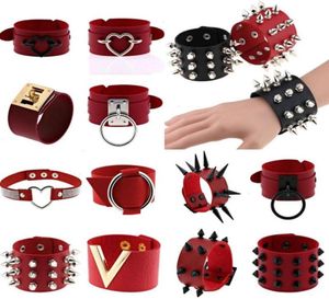 Boho Spike Rivets Bracelets Strand for Women Punk Goth Red Pu Leather Bracelet Bracelet Bracelettes Halloween Festival Halloween HAR7739892
