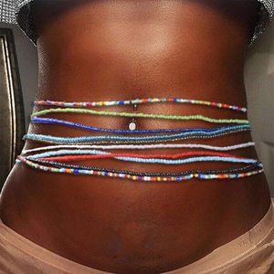 Boho Style perles taille chaîne élastique coloré perlé Bikini ventre chaînes été plage corps bijoux pour femmes filles prix de gros