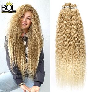 BOL Curly Organic Hair Extensions 32Inch Long Synthetic Bundles Ombre Blonde Fake Hair for Women Water Wave Heat Resistant 9Pcs 220622