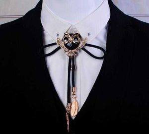Bolo Ties Hot Collar Rope Vintage Crystal Owl Bolo Tie Men's Gem Bow tie Ties For Men Collier accessoires Cravate De Mariage HKD230719