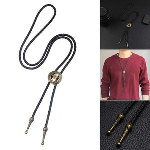 Bolo Ties Western Punk Cowboy Bolo Tie Faux Cuir Tressé Corde Corde Cravate avec Pendentif Étoile Bijoux Collier pour Hommes Femmes Garçon HKD230719